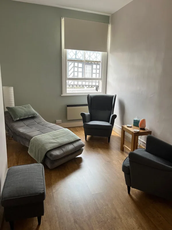 Reclining therapy couch and comfortable seating in Calm