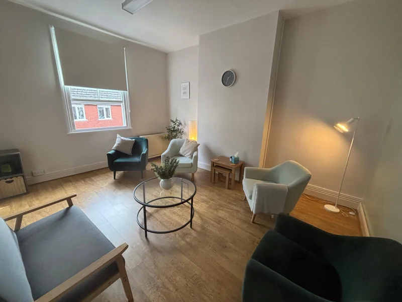 The spacious Solace studio with seating and room for small groups